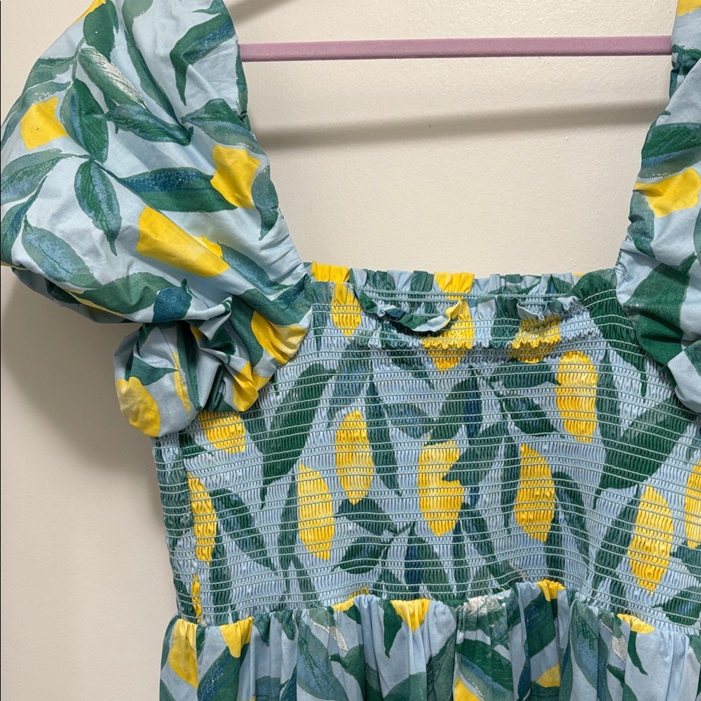 Lemon Print Maxi Dress with Puff Sleeves - Picture 3 of 5
